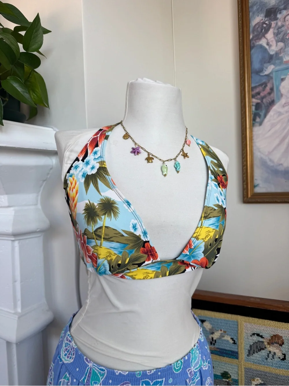Tropical Halter Tie Back Y2K Bikini Top